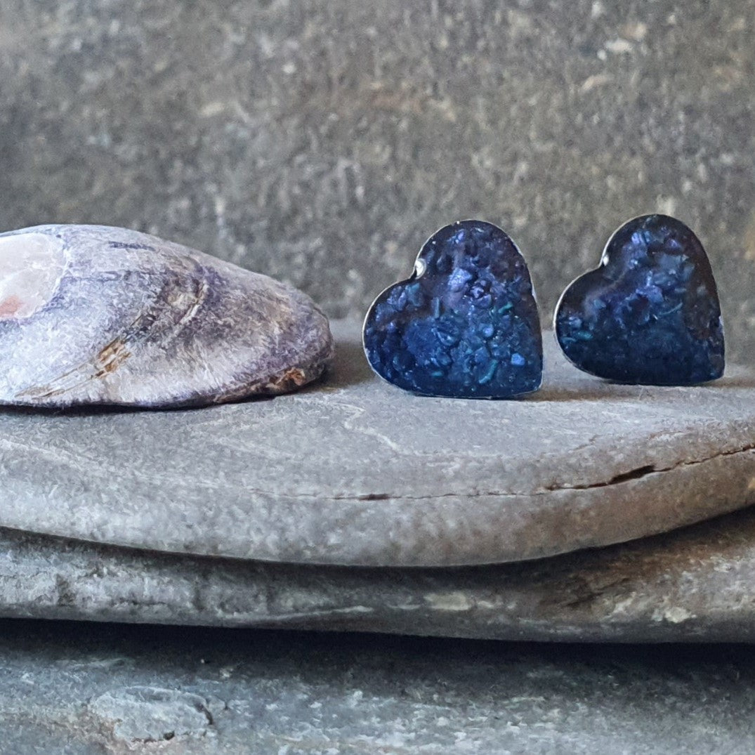 Sand & Night time blue heart studs