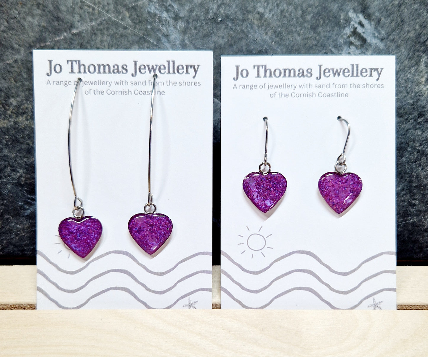 Cornish sand Heart drop earrings Lavender pearl £8-£10