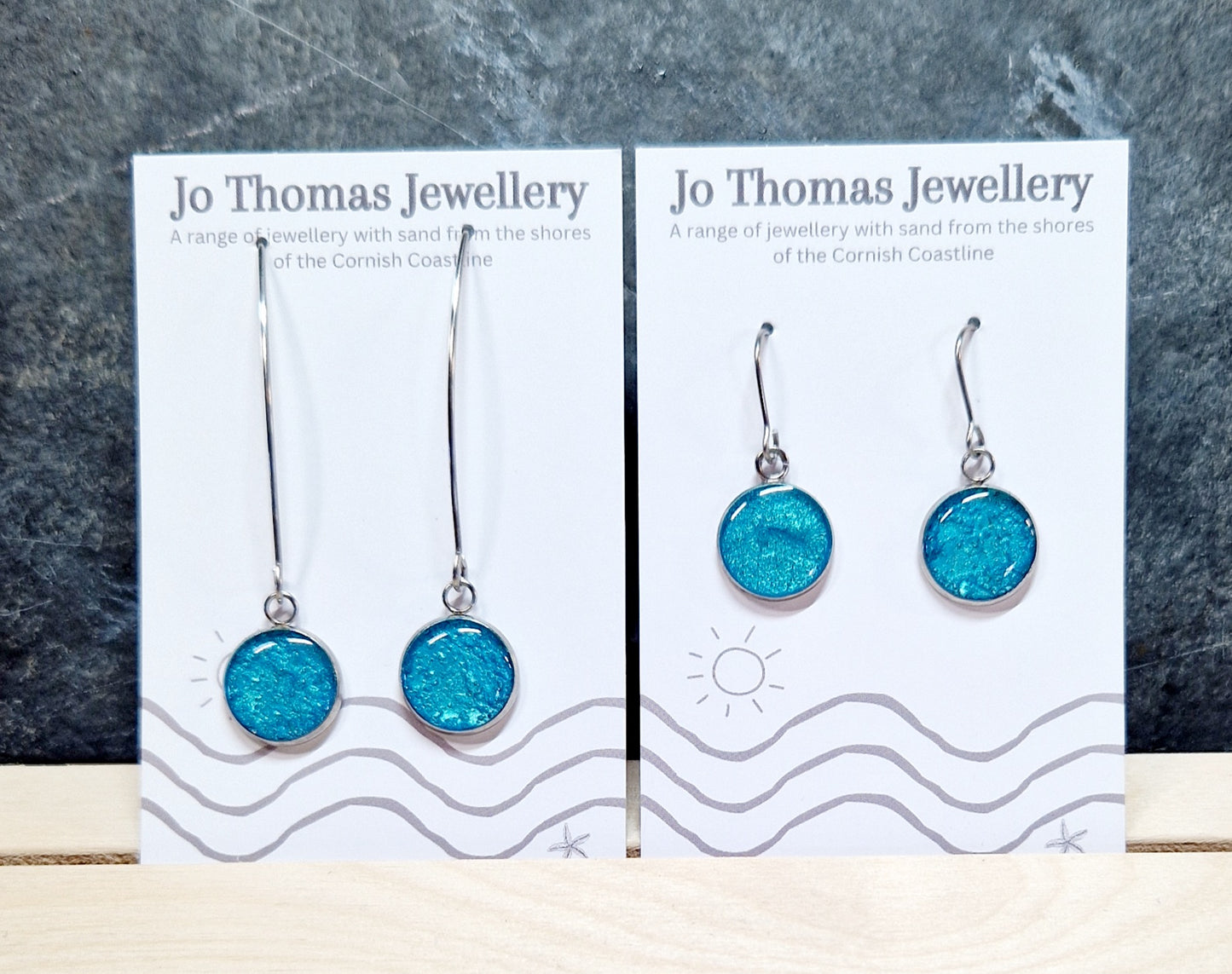 Cornish sand round drop earrings Turquoise pearl £8-£10