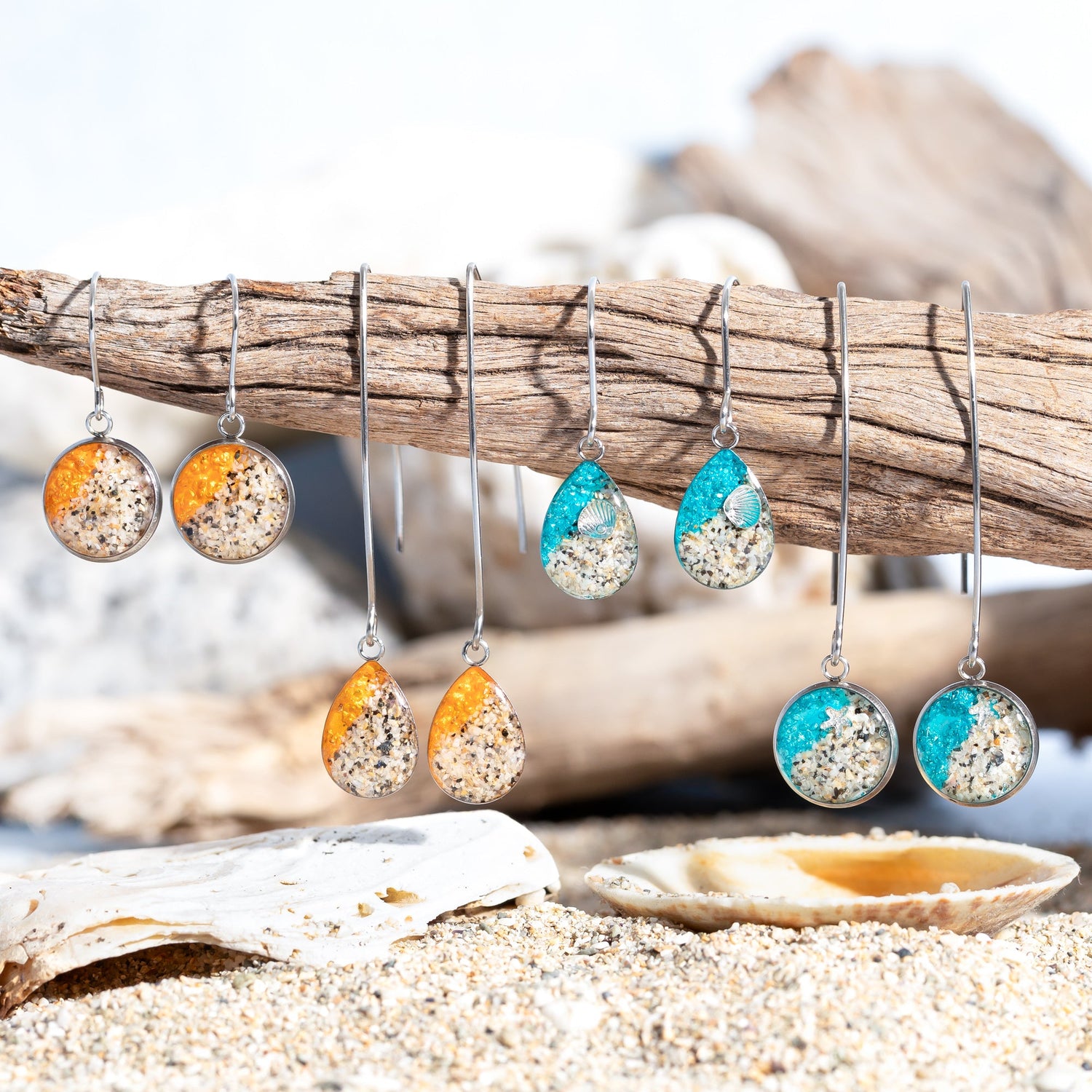Cornish Shoreline Earrings with charms- Starfish Fish Seahorse Shell