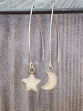 Long wire drop star& moon earrings