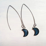 Long wire drop moon earrings