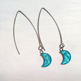 Long wire drop moon earrings