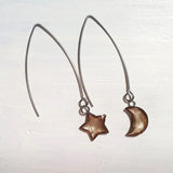 Long wire drop star& moon earrings