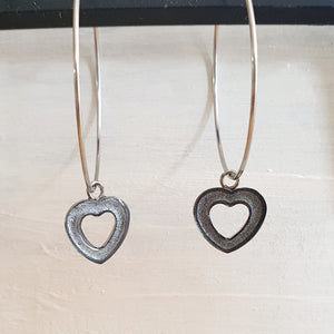 Hollow heart drop earrings silver colour