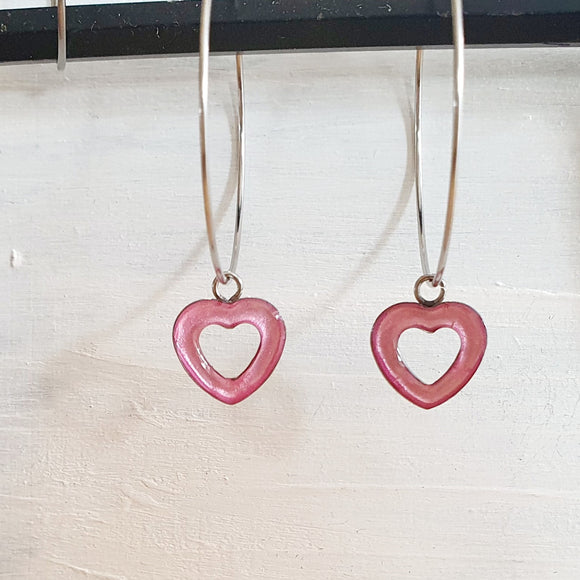Hollow heart drop earrings candyfloss pink