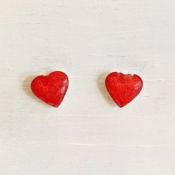 Sand & Red pearl heart studs