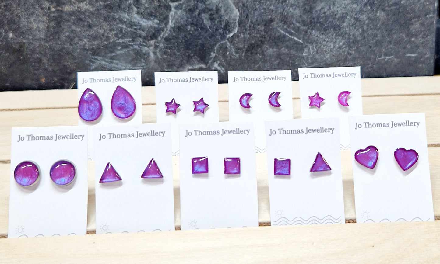 Stainless steel mini studs range Moody Purple