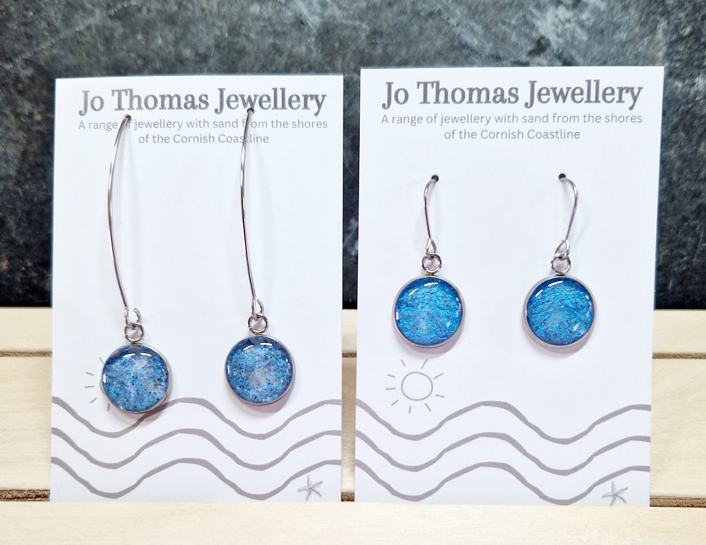 Cornish sand Round drop drop earrings Ocean blue £8-£10