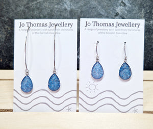 Cornish sand Sea drop drop earrings Ocean blue £8-£10