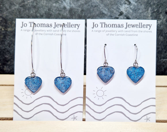 Cornish sand Heart drop drop earrings Ocean blue £8-£10