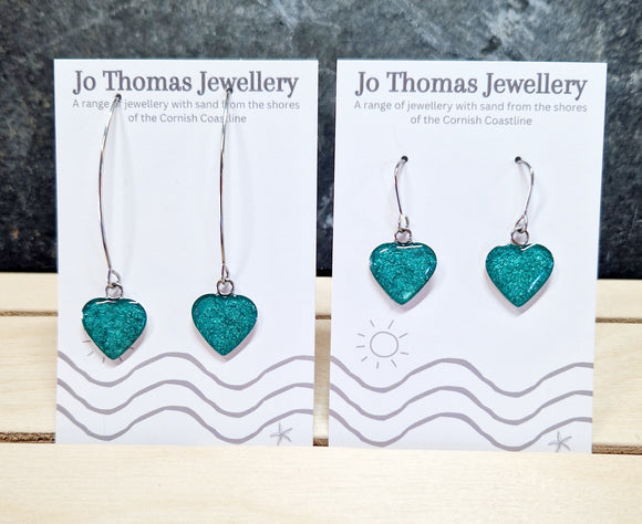 Cornish sand Heart drop earrings Metallic Green £8-£10