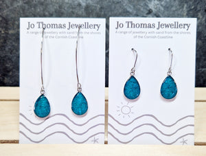 Cornish sand Sea drop earrings Sea Blue Pearl £8-£10