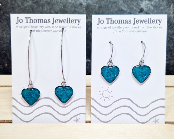 Cornish sand Heart drop earrings Sea Blue Pearl £8-£10