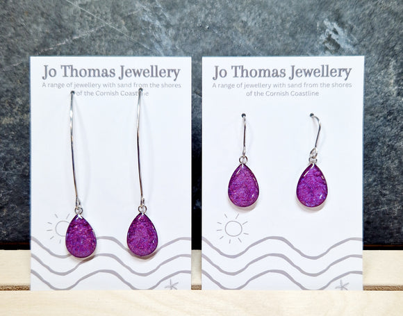Cornish sand Sea drop earrings Lavender pearl £8-£10