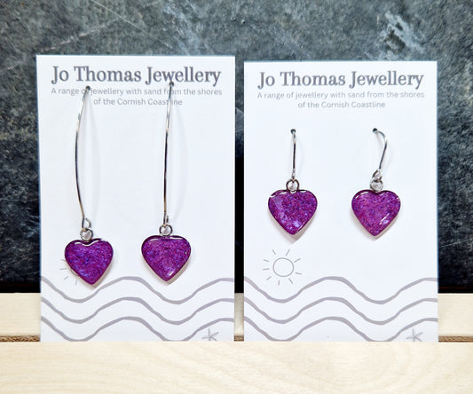Cornish sand Heart drop earrings Lavender pearl £8-£10