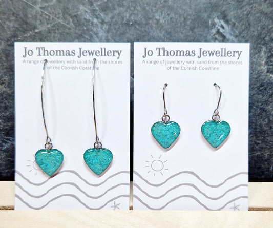 Cornish sand Heart drop earrings Sea Green pearl £8-£10