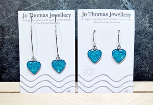 Cornish sand Heart drop earrings Turquoise pearl £8-£10